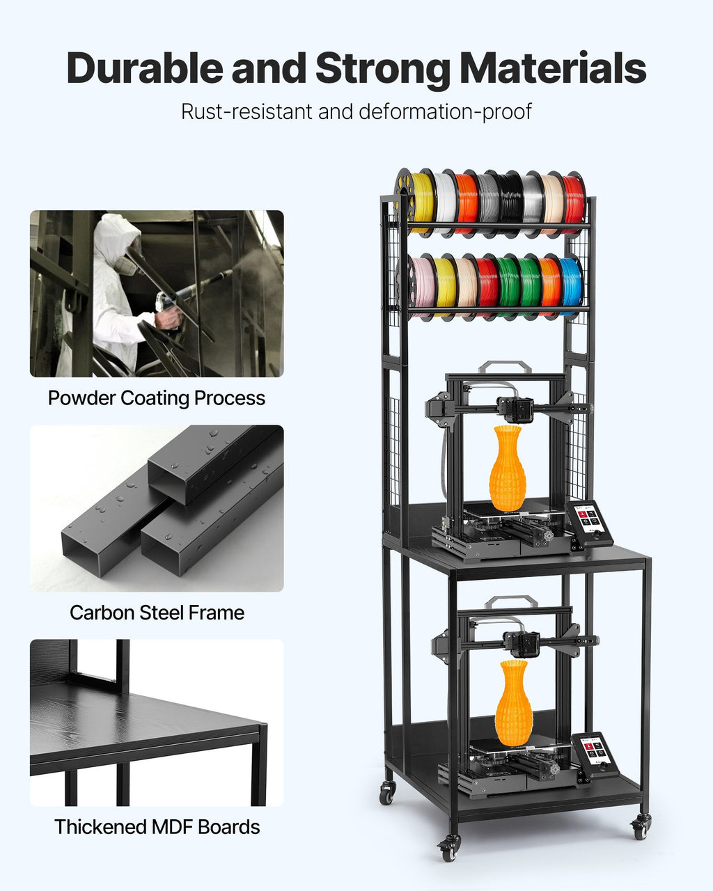 4-Tier 3D Printer Stand with Filament Storage Rack and Wheels – image 5