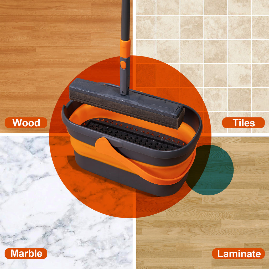 Sponge Mop and Collapsible Bucket Set – Wringer Floor Cleaner – image 5