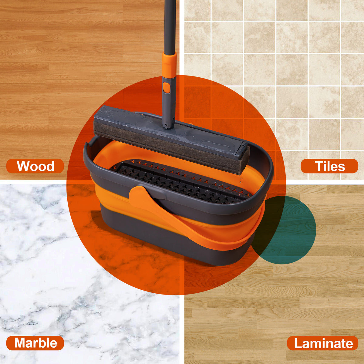 Sponge Mop and Collapsible Bucket Set – Wringer Floor Cleaner – image 5