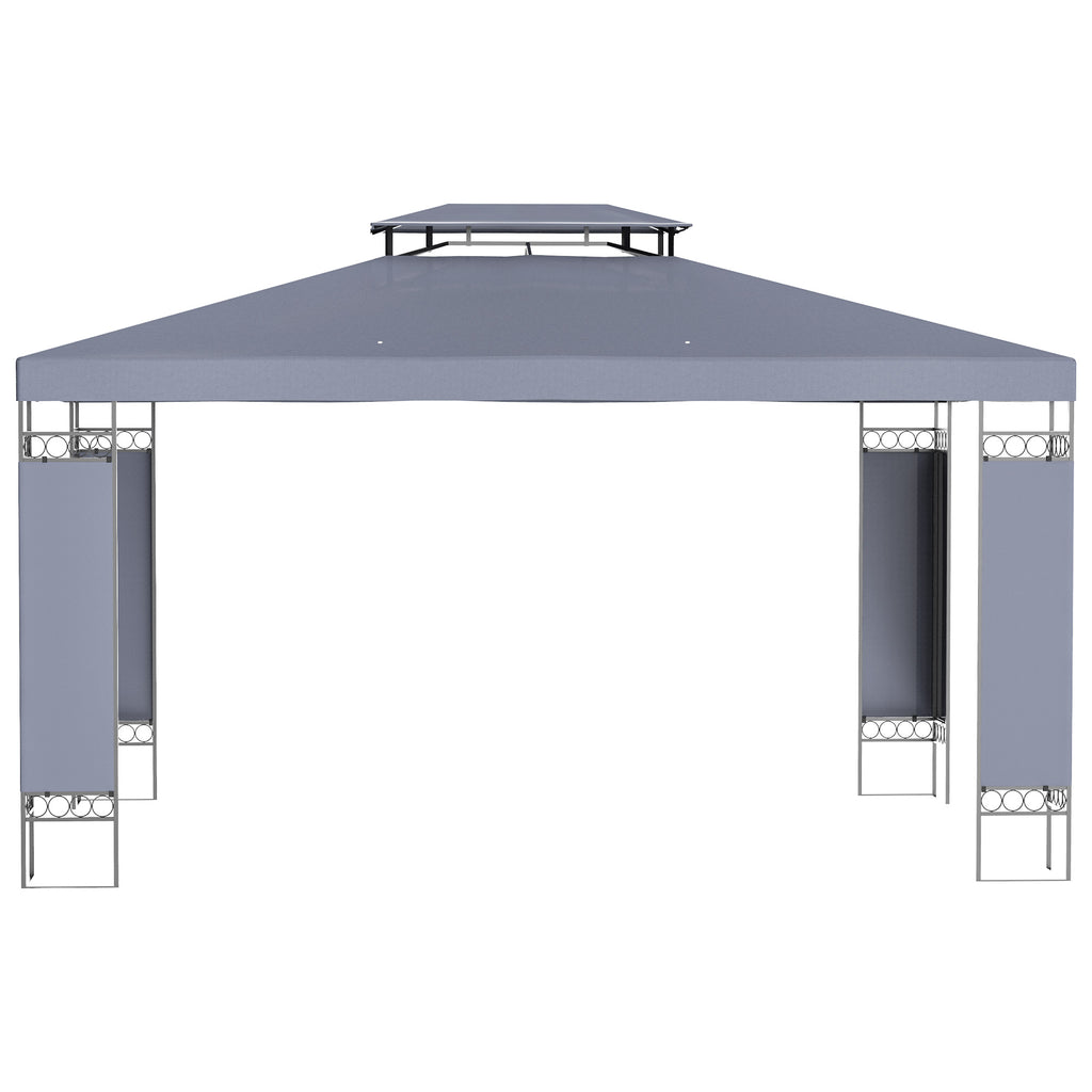 10 x 13 ft Patio Gazebo with Double Roof and Screen Netting, Gray – image 7