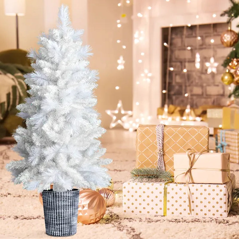 4 Ft White Potted Christmas Tree With Pot Stand – image 3