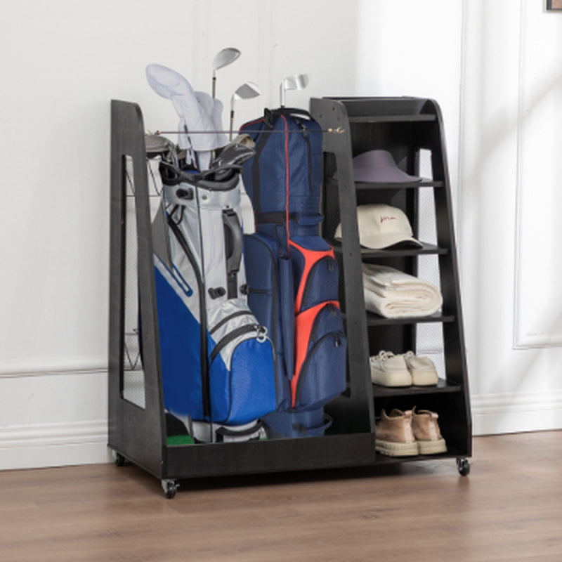 Wooden Golf Bag Organizer for 2 Bags With Shoe Shelves – image 22