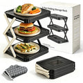 Plate Organizer Rack, 3-Tier Foldable Dish & Prep Tray Storage Stand