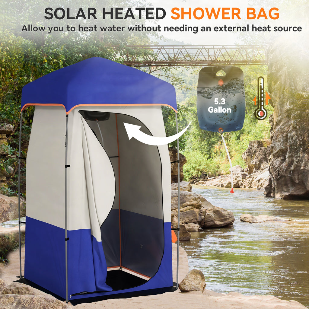 Camping Shower Privacy Tent with Solar Shower Bag and Floor, Blue – image 4