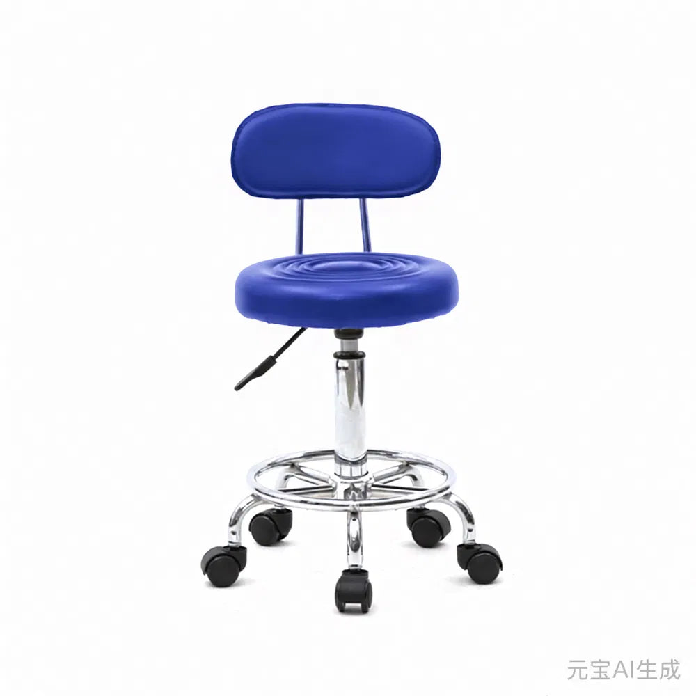 Round Adjustable Salon Stool with Backrest and 360 Swivel, Blue – image 1
