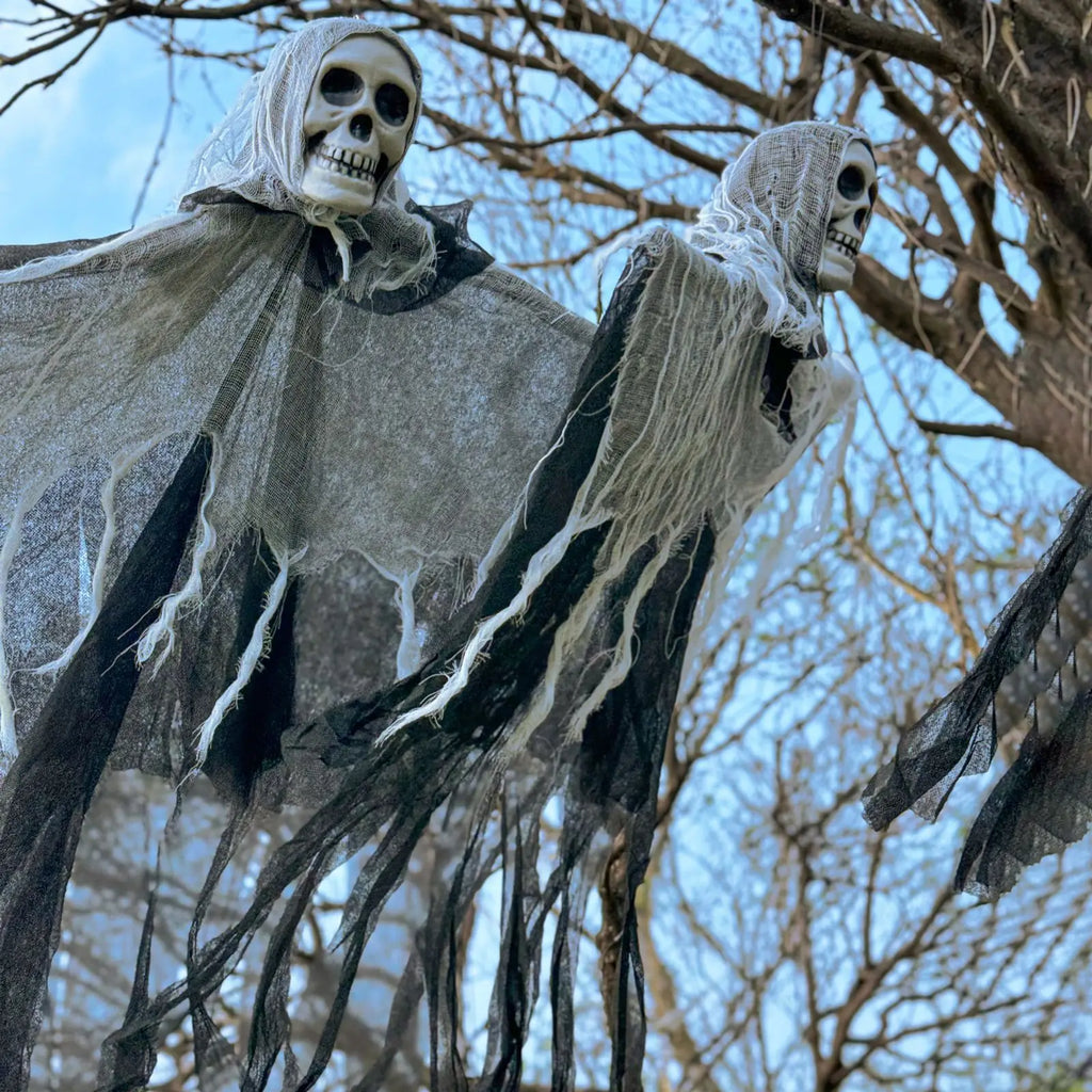 32 in Hanging Skeleton Ghost Halloween Decoration with LED Lights