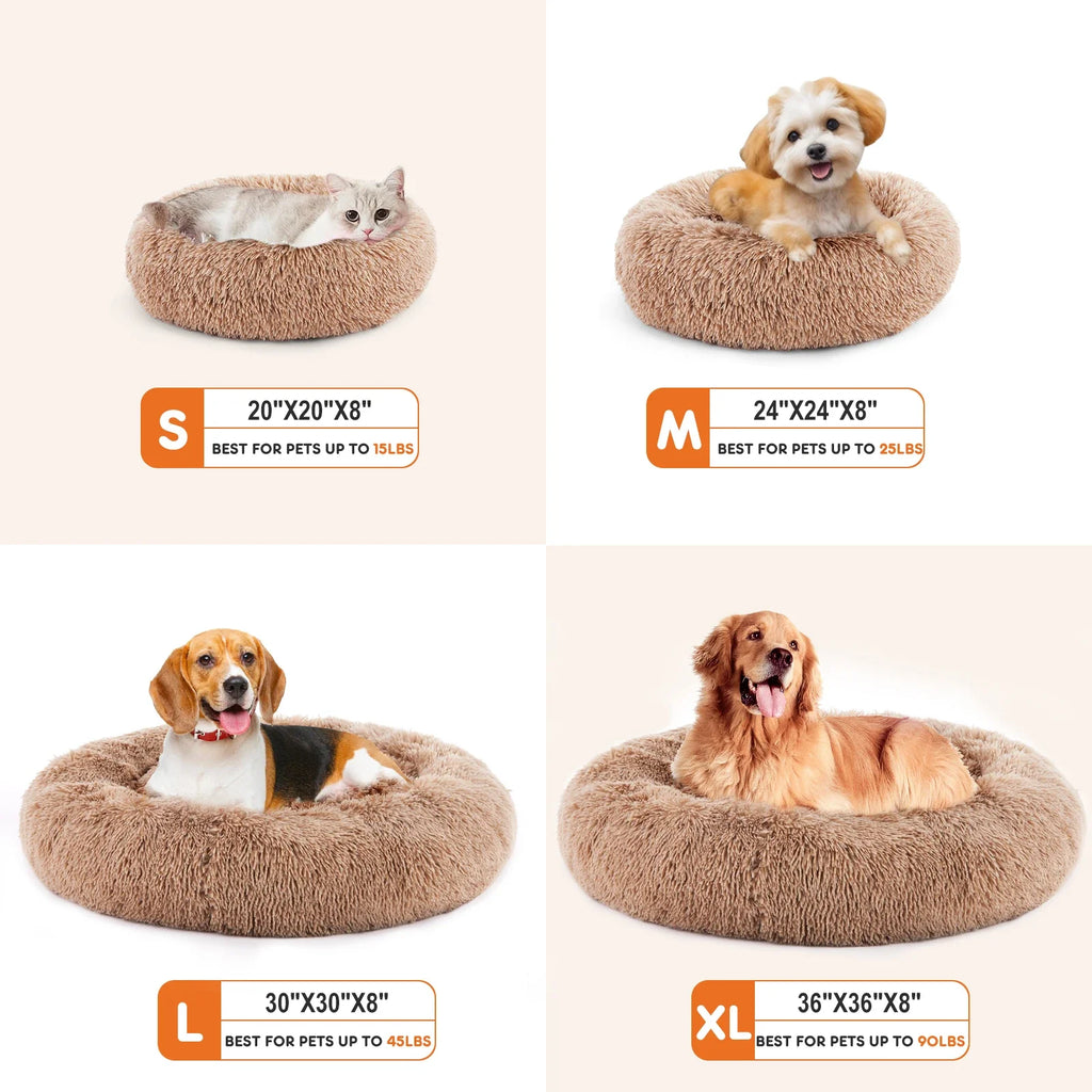 Round Plush Dog Bed, Washable Faux Fur Donut Bed for Large Dogs – image 3