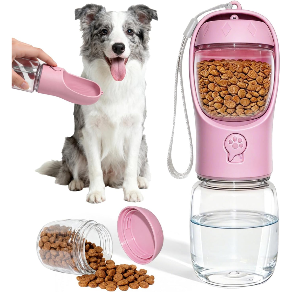 Dog Water Bottle with Food Container, 12 oz Portable Travel Bottle