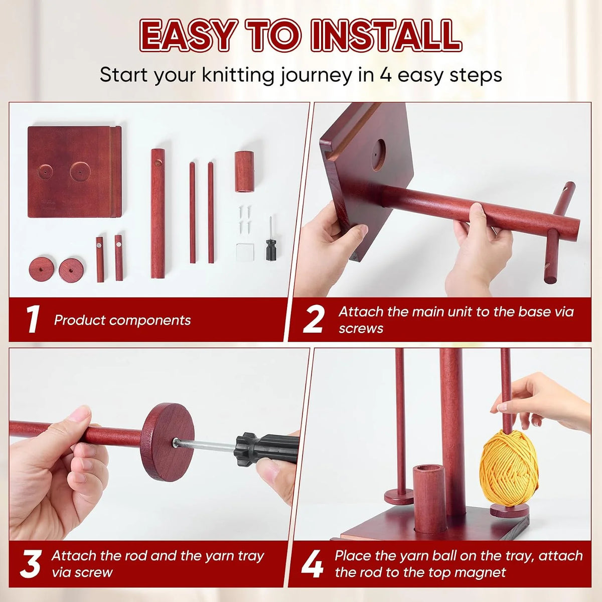 Wooden Yarn Holder with Dual Magnetic Spindles for Knitting & Crochet – image 2