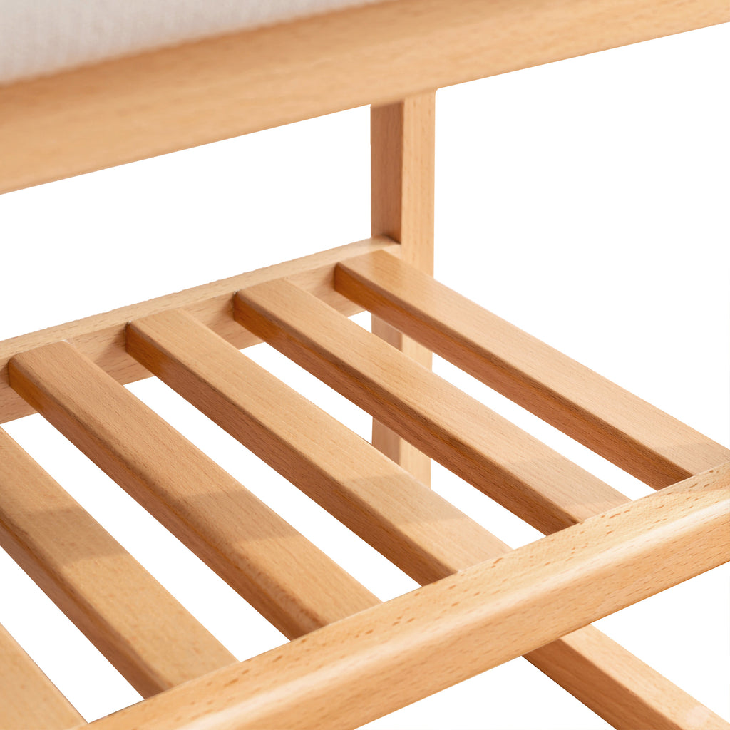 Solid Beech Wood Shoe Bench with Cushion, 2-Tier Entryway Seat – image 8