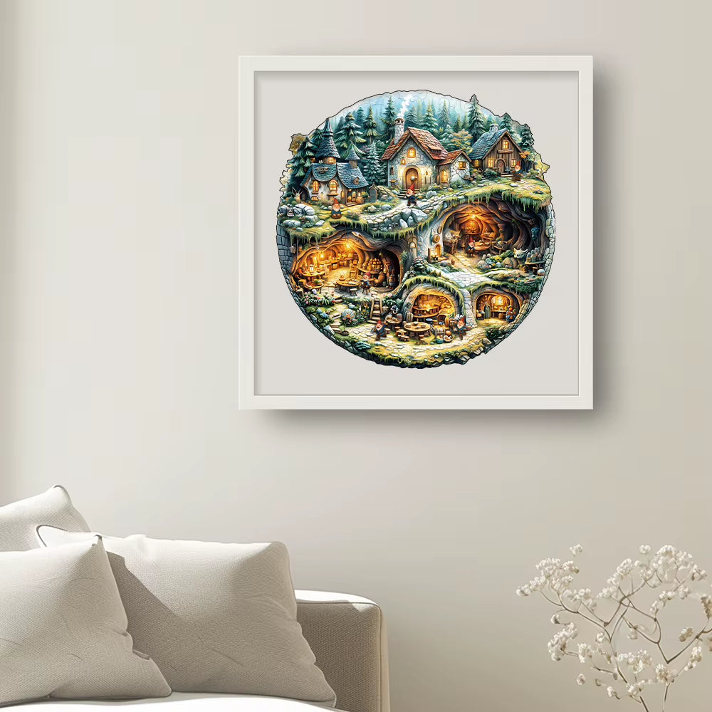 Wooden Jigsaw Puzzle Round, Gnome Village – image 4