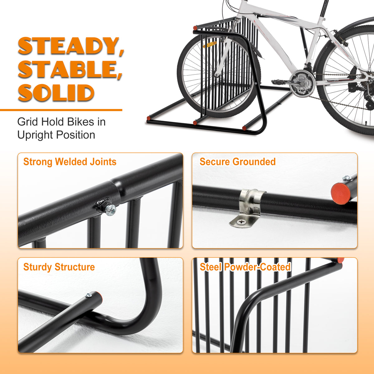 10-Bike Double-Sided Grid Floor Bike Rack, Freestanding Steel – image 5