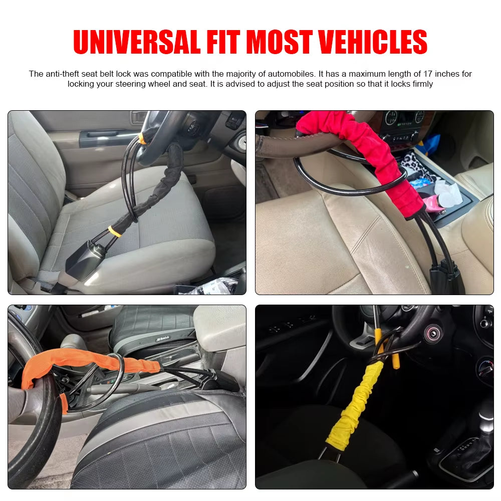 Steering Wheel Lock – Seat Belt Anchor Anti-Theft Cable Lock – image 7
