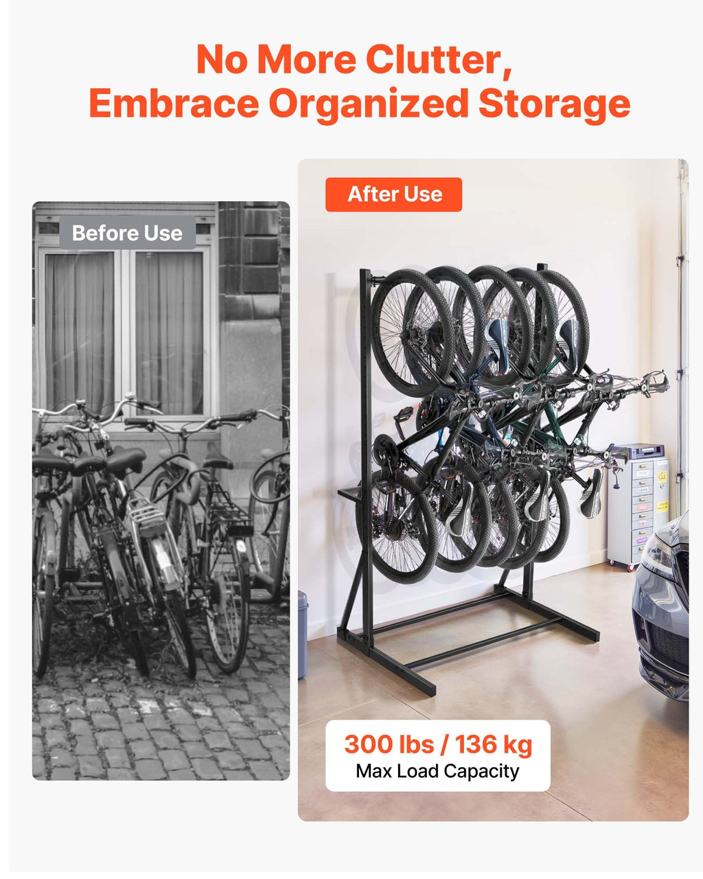 Freestanding Bike Rack for 5 Bikes, Vertical Storage Stand 300 lb – image 4
