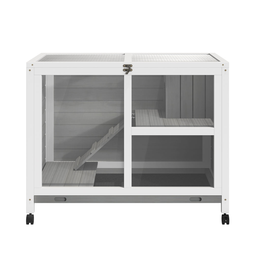 Indoor Rabbit Hutch on Wheels, Desk-Size Wooden Bunny Cage, Gray – image 7