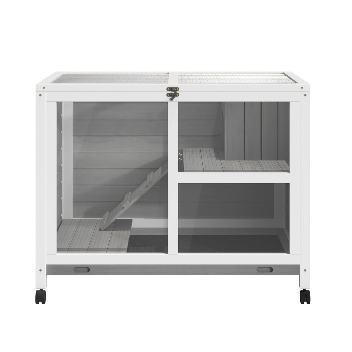Indoor Rabbit Hutch on Wheels, Desk-Size Wooden Bunny Cage, Gray – image 7