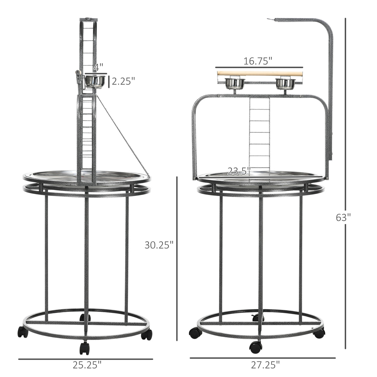 Parrot Stand, Large Bird Perch with 3 Ladders, Toy Hook and Wheels – image 3
