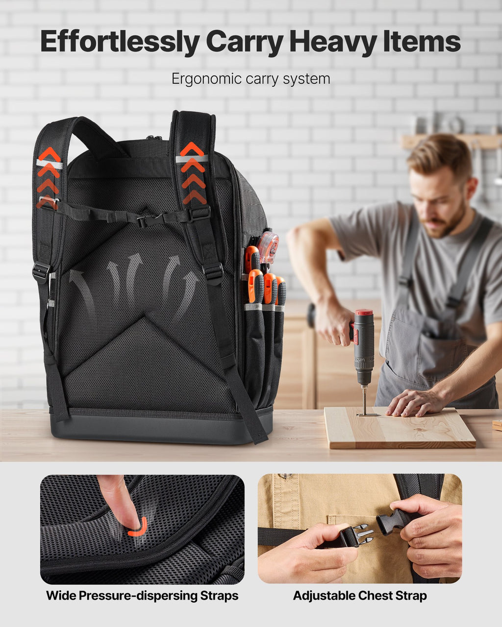 56-Pocket Tool Backpack with Molded Base, Water-Resistant 1680D – image 4