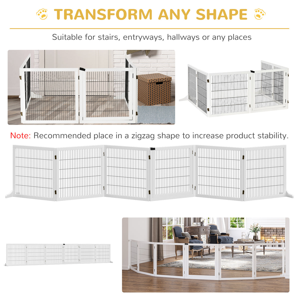 6 Panel Freestanding Wooden Pet Gate with Support Feet – image 5