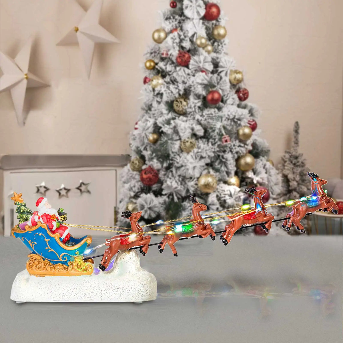 Musical Pre-Lit Santa Reindeer Sleigh Christmas Village Display