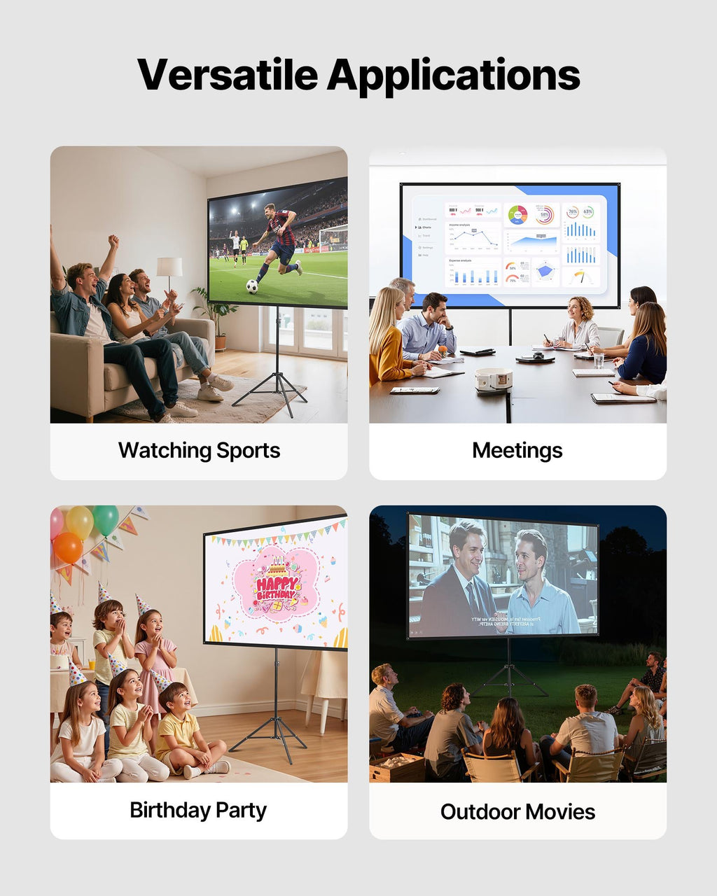 80 in Projector Screen with Tripod Stand, 16:9 Portable Foldable – image 6