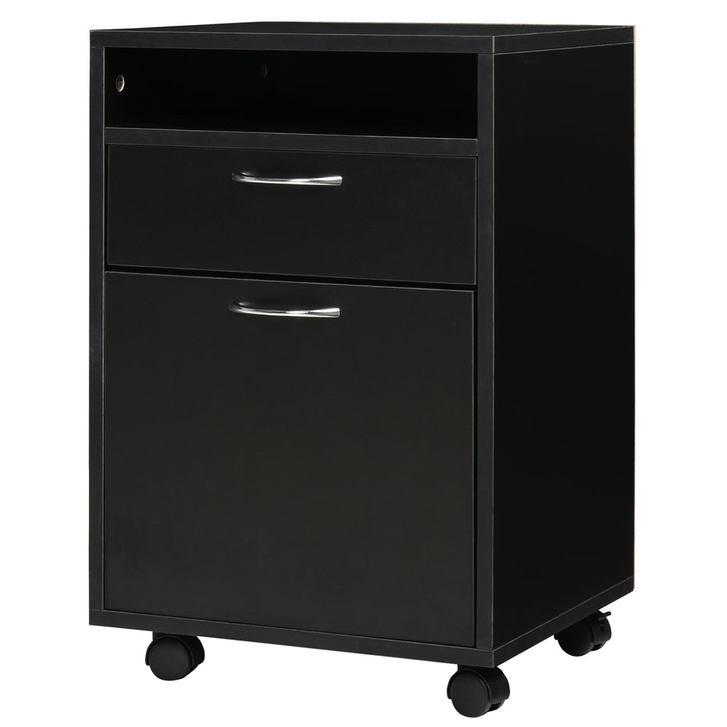 Rolling Printer Stand with 2 Drawers and Storage Cabinet, Black – image 1
