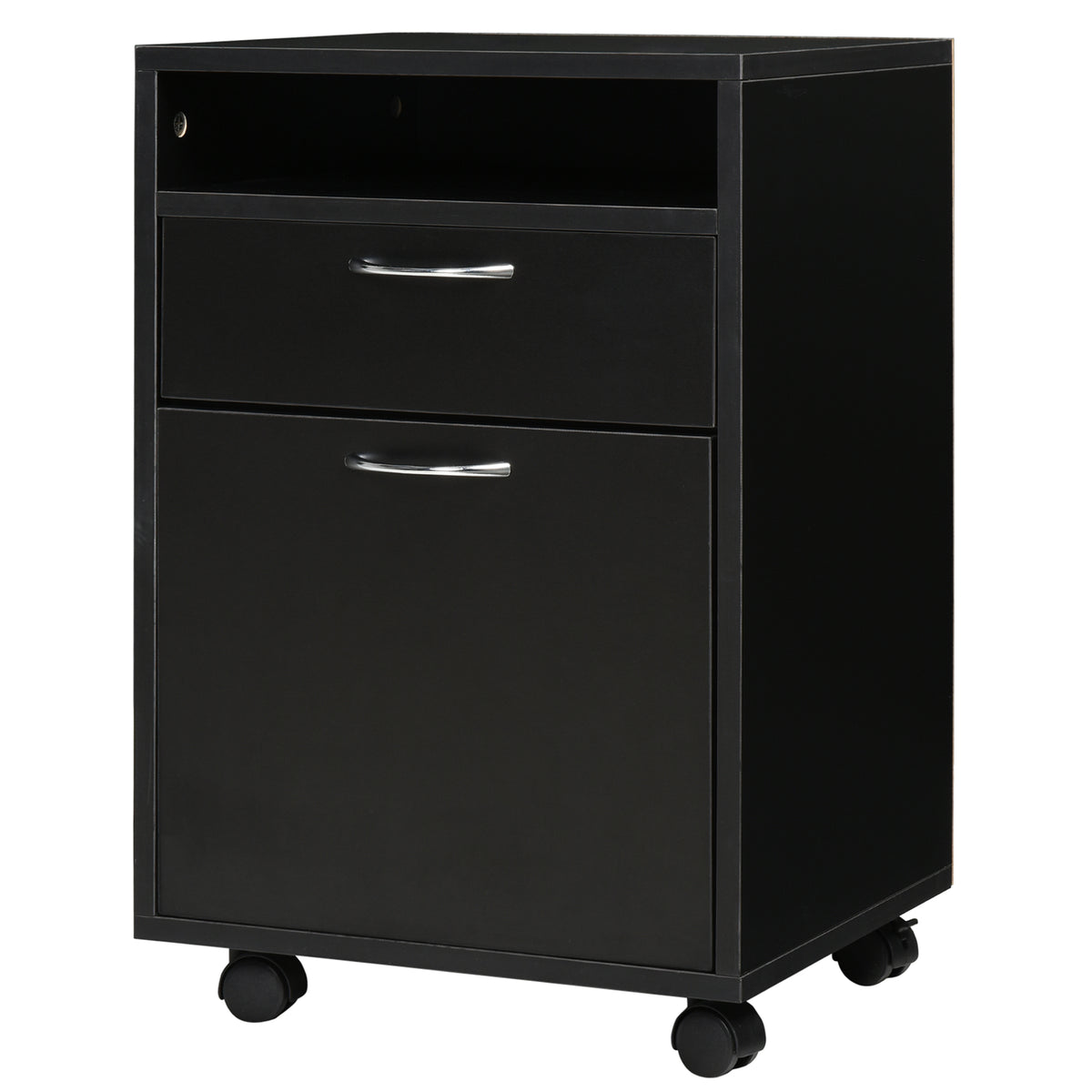 Rolling Printer Stand with 2 Drawers and Storage Cabinet, Black – image 1