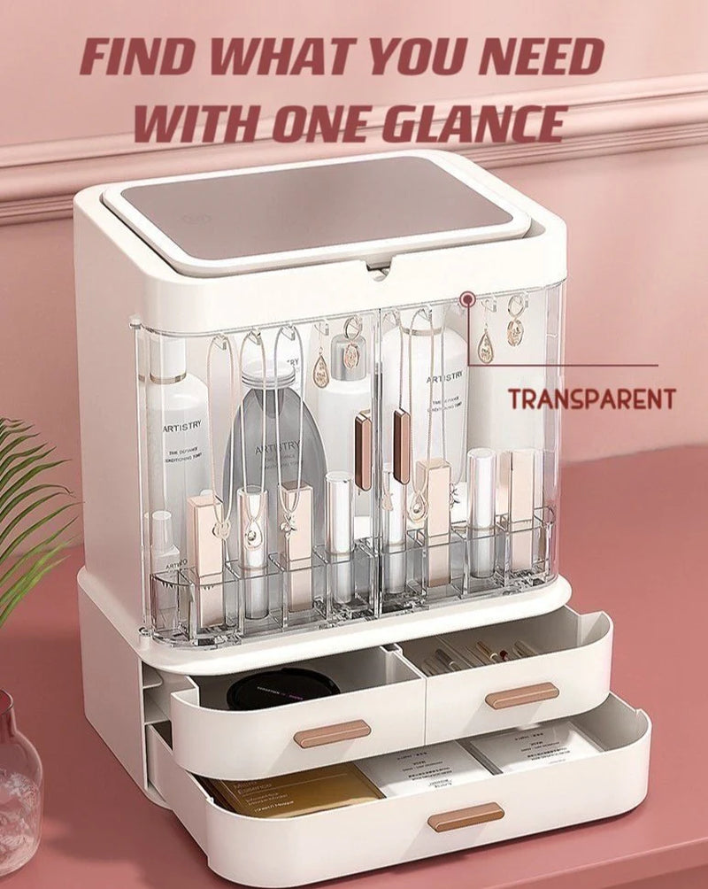 Makeup Organizer Storage Box with 360° Rotating LED Mirror – image 6