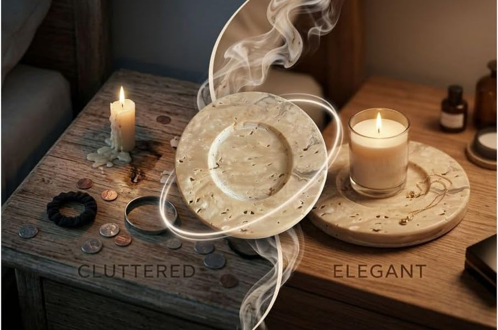 Travertine Candle Holders - Set of 2 Round Stone Trays – image 4