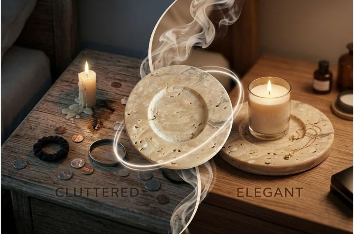 Travertine Candle Holders - Set of 2 Round Stone Trays – image 4