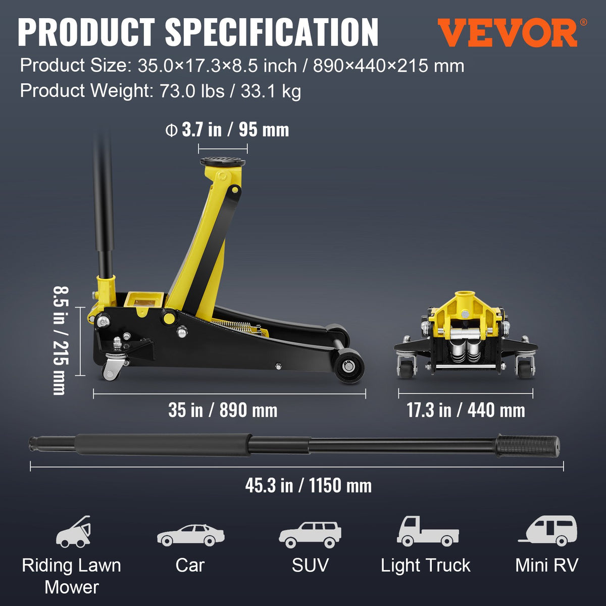 Floor Jack 3 Ton Low Profile Steel Racing Jack with Dual Pistons – image 3