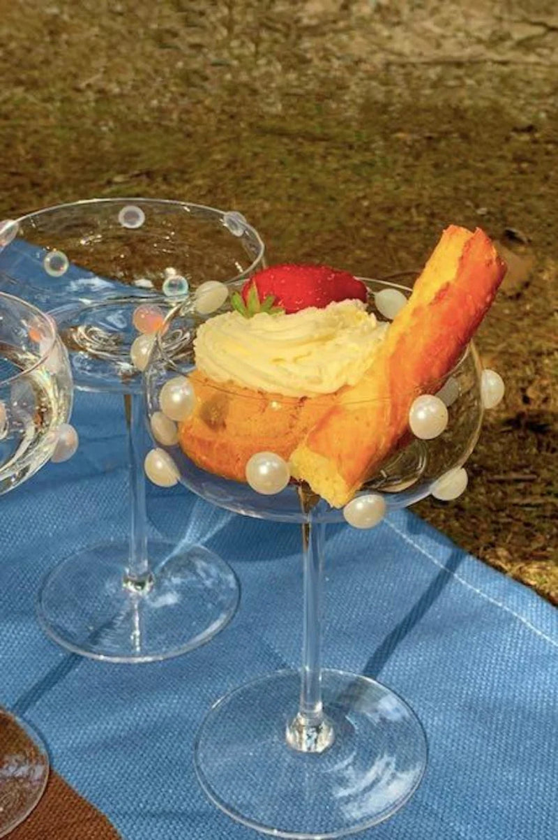 Mouth Blown Pearl Dot Champagne Coupe Glass – image 4