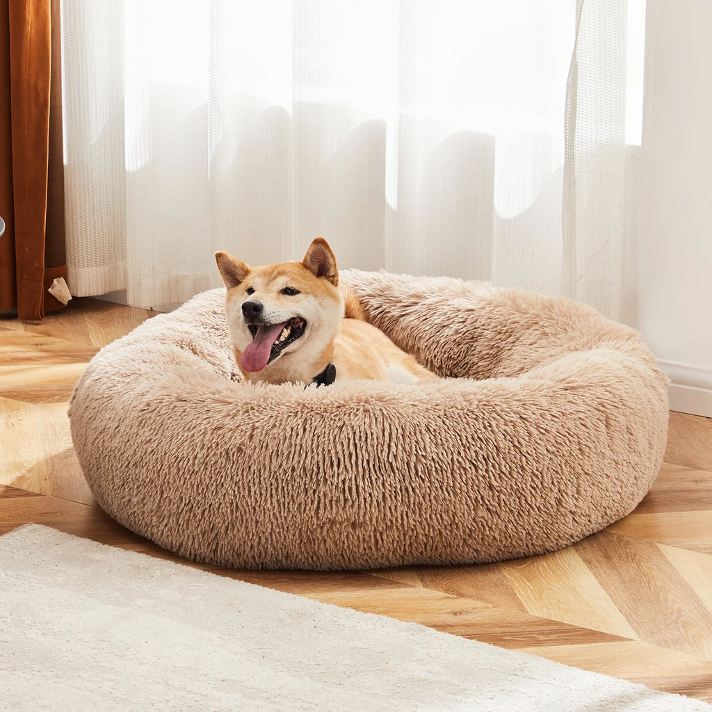 Round Plush Dog Bed, Washable Faux Fur Donut Bed for Large Dogs