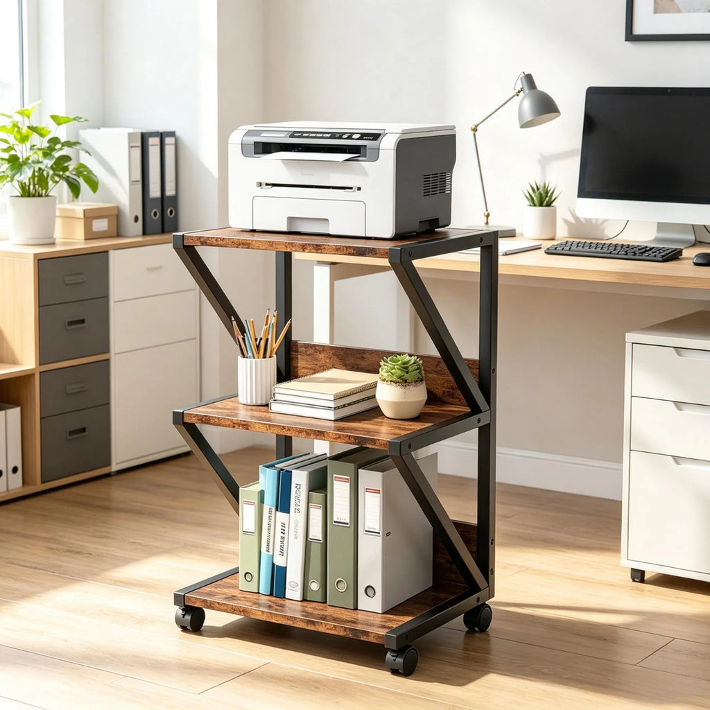 3-Tier Rolling Kitchen Storage Rack with Wood Shelves – image 5
