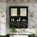 4-in-1 Bathroom Mirror Cabinet 24 in with Drawers and Hooks, Black – image 1