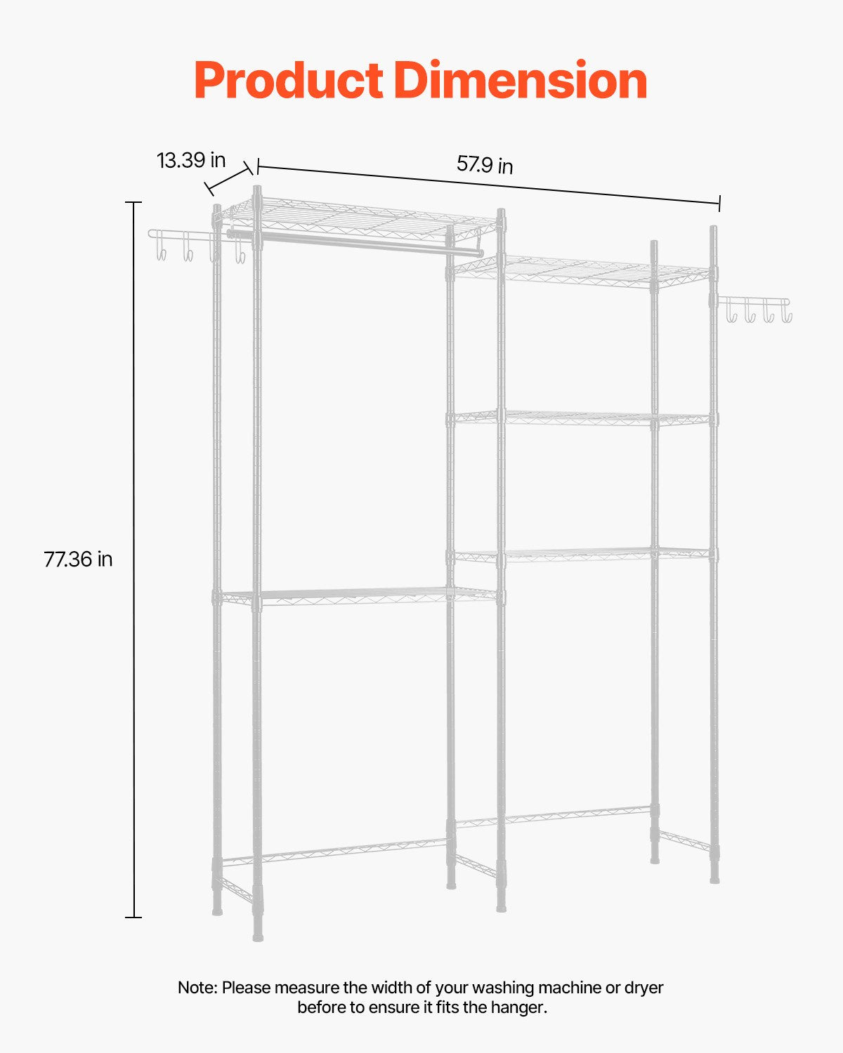 Over Washer Dryer Storage Shelf 5-Tier with Hanger Rod – image 2