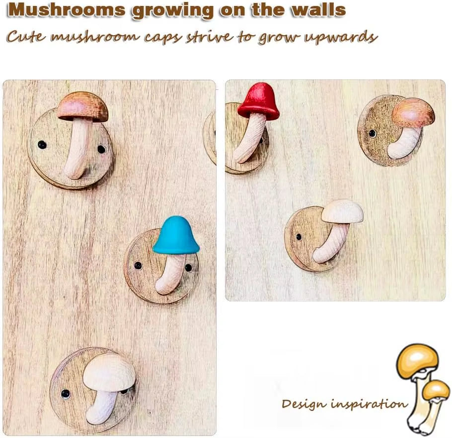Wooden Mushroom Wall Hooks, Set of 4 – Colorful Coat & Towel Hooks – image 6