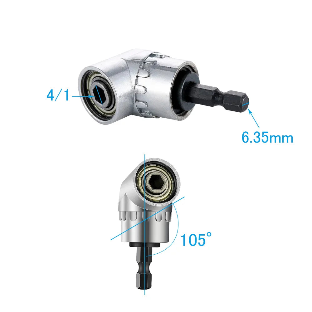 105 Degree Right Angle Drill Attachment - Screwdriver Bit Extension Adapter