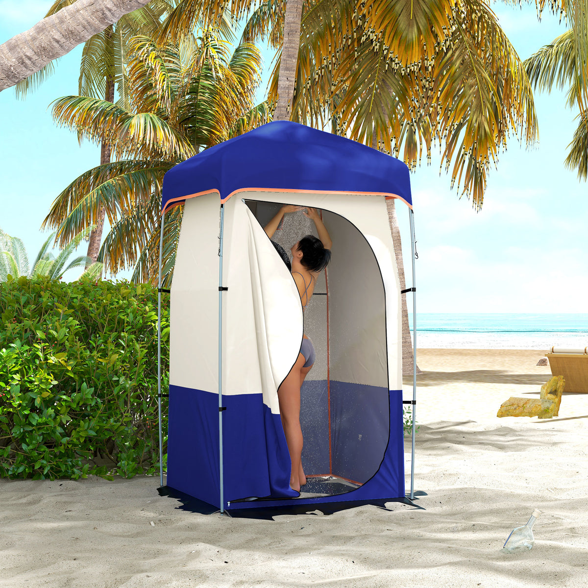 Camping Shower Privacy Tent with Solar Shower Bag and Floor, Blue – image 2