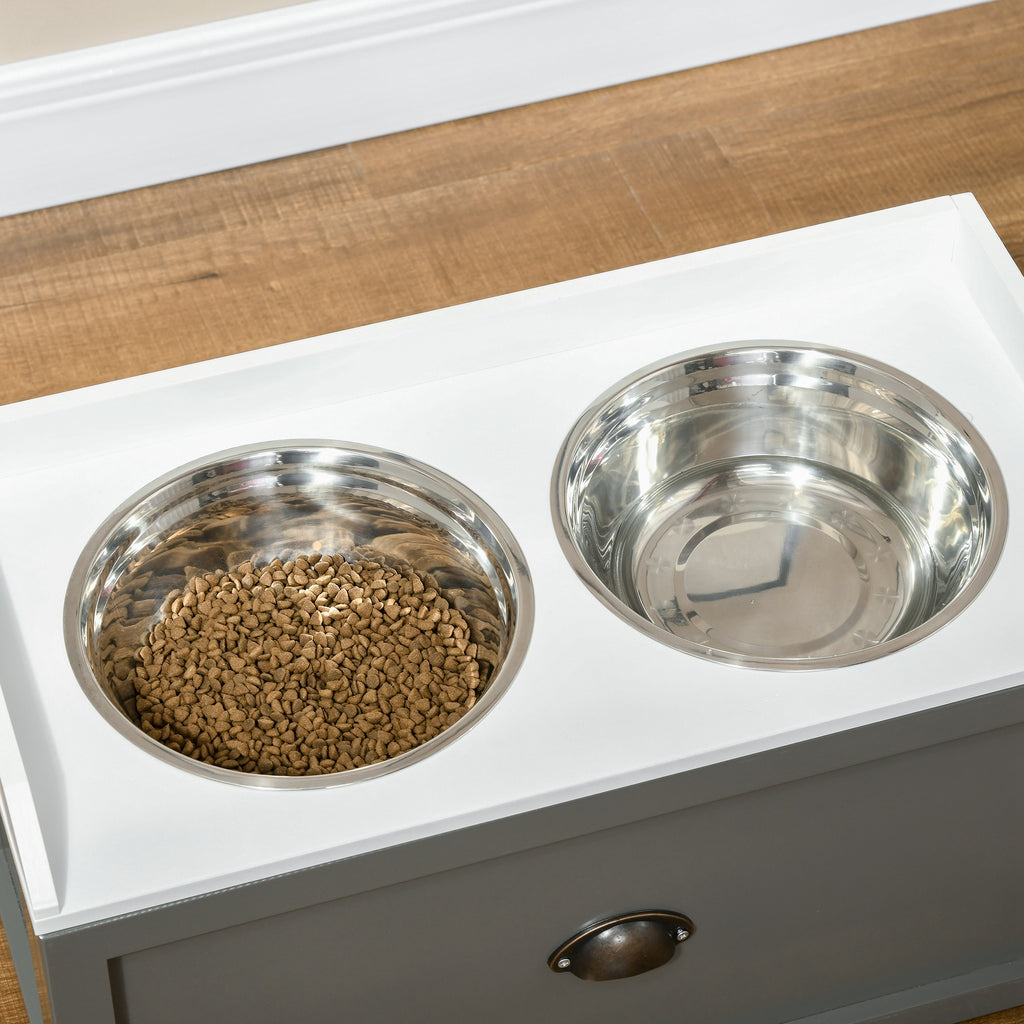 Raised Dog Feeding Station with 21L Food Storage Gray