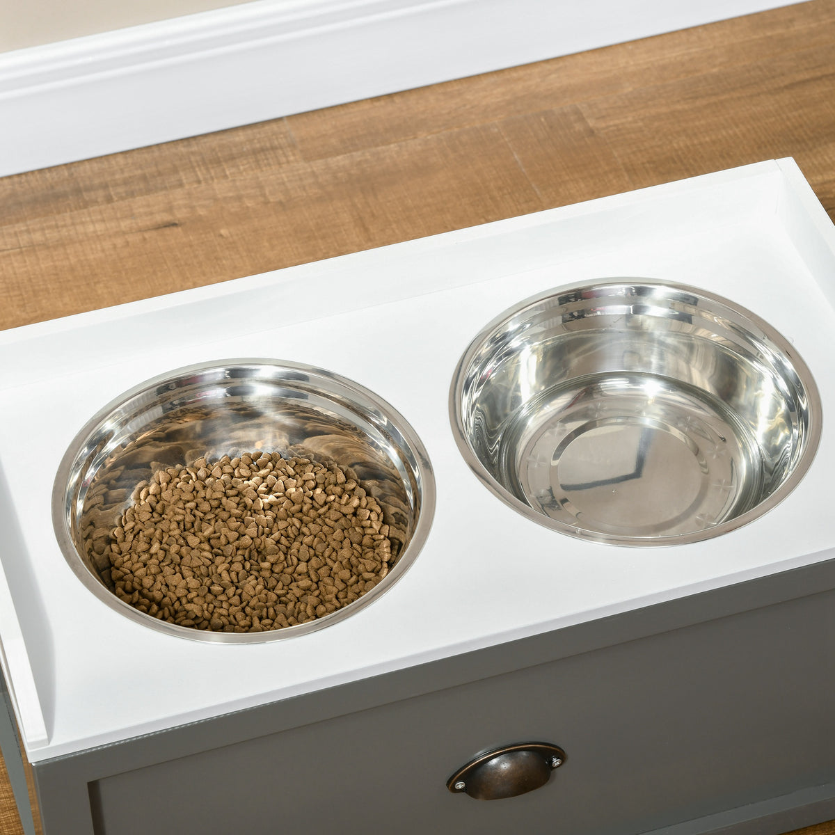 Raised Dog Feeding Station with 21L Food Storage Gray