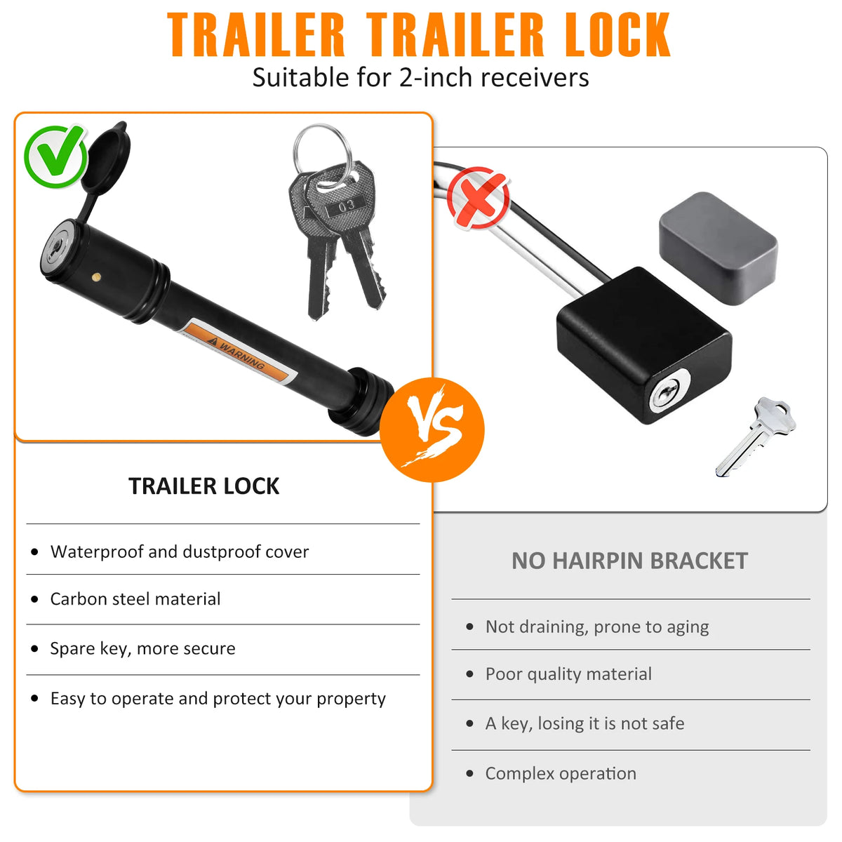 Trailer Hitch Lock – 5/8 in Receiver Pin Lock with 2 Keys – image 5
