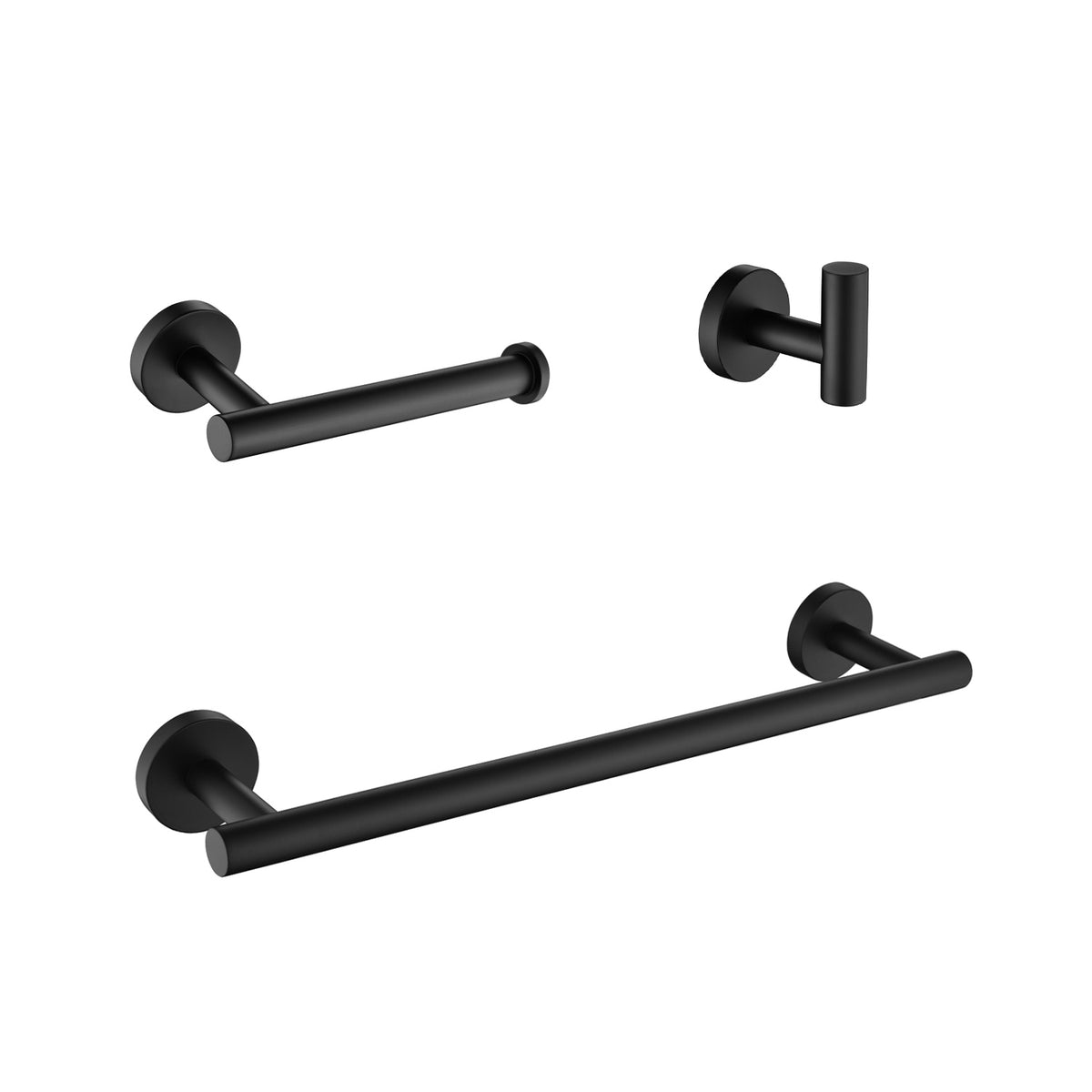 Bathroom Hardware Set 3-Piece Matte Black Towel Bar & Paper Holder