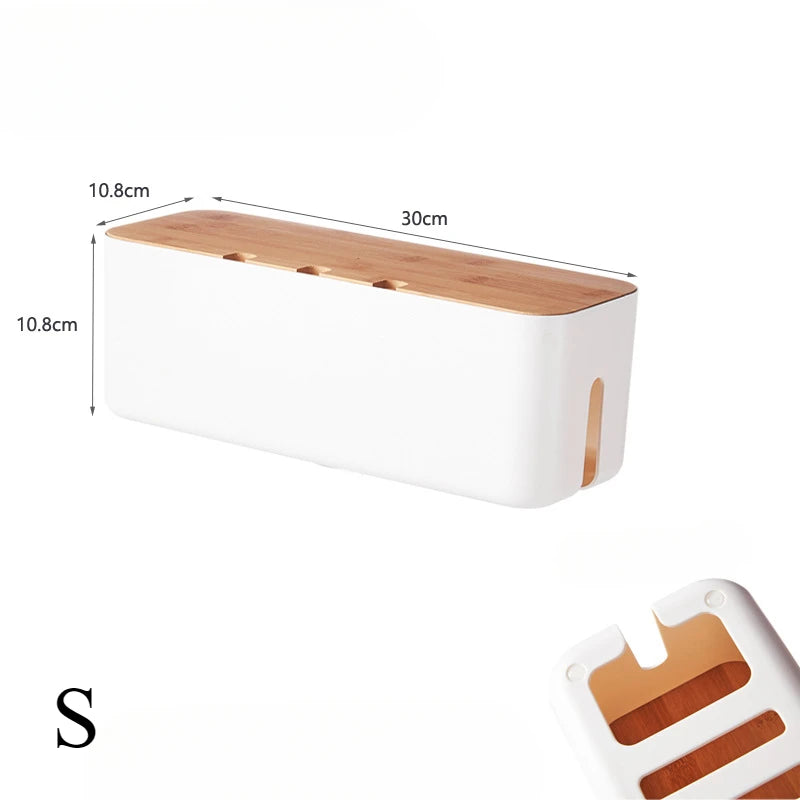 Cable Management Box with Bamboo Lid, Power Strip Hider – image 9