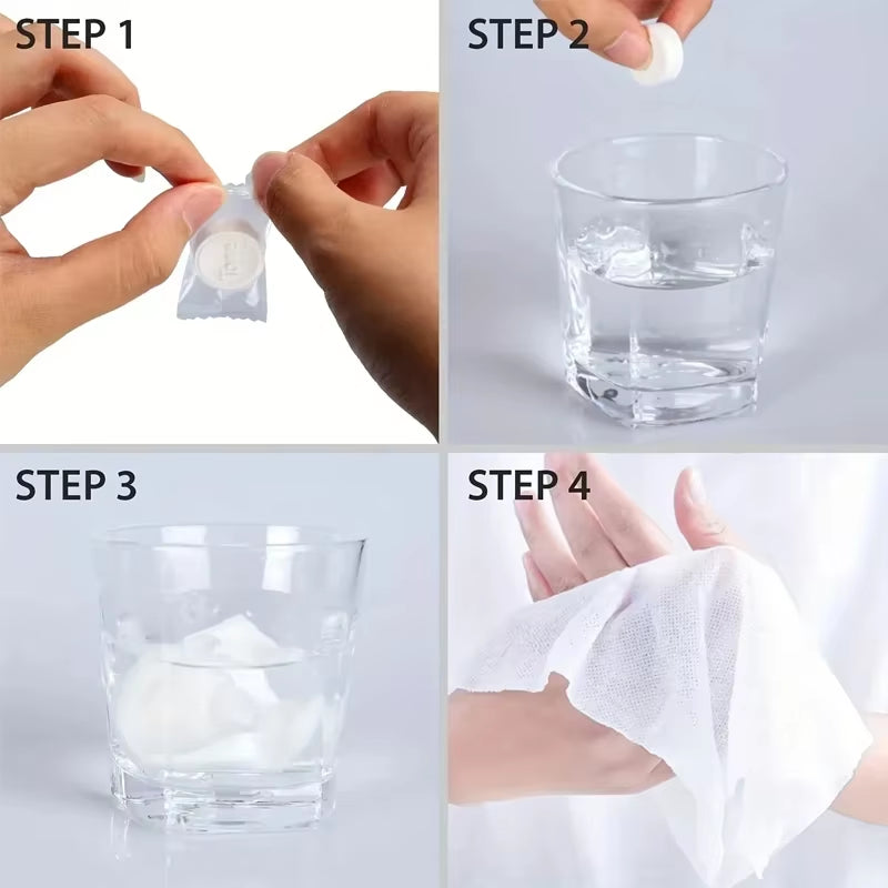 Compressed Towels 50 Pack - Portable Disposable Travel Face & Hand Towels