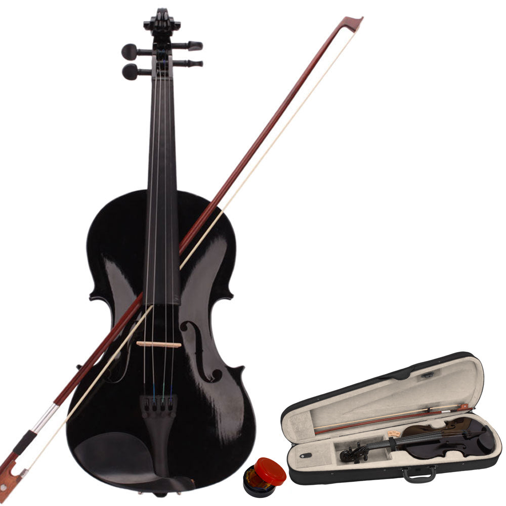 Full Size 4/4 Acoustic Violin Set – Black, with Case, Bow & Rosin – image 2
