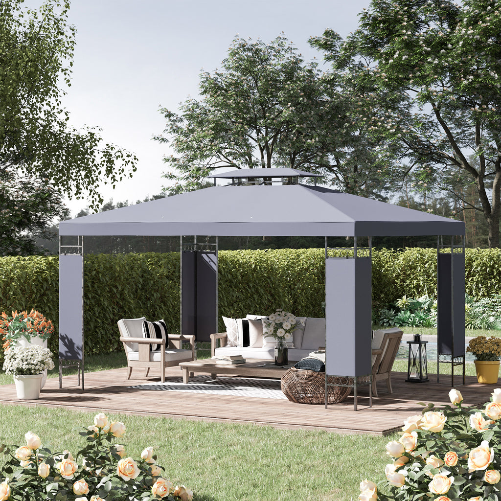 10 x 13 ft Patio Gazebo with Double Roof and Screen Netting, Gray – image 2