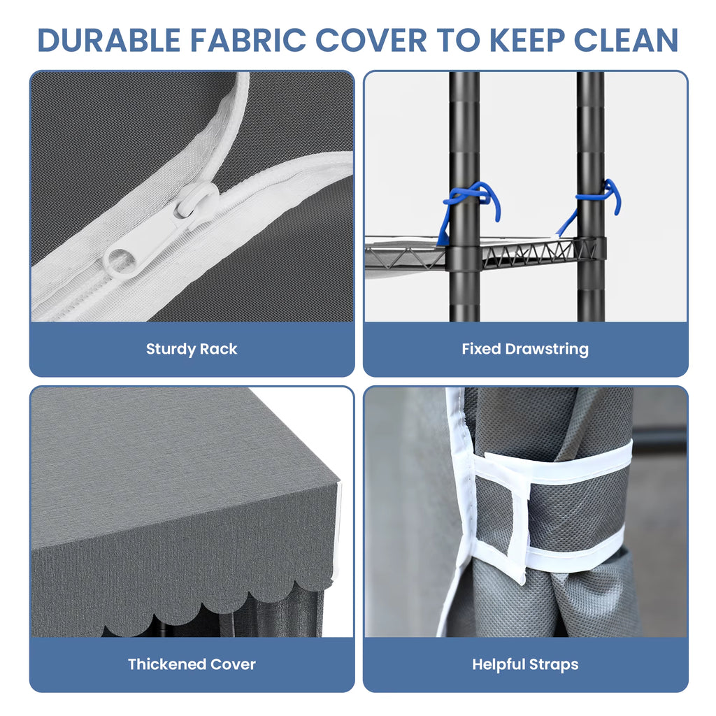 Freestanding Wardrobe Clothes Rack with Dust Cover, 960 lb Capacity – image 5