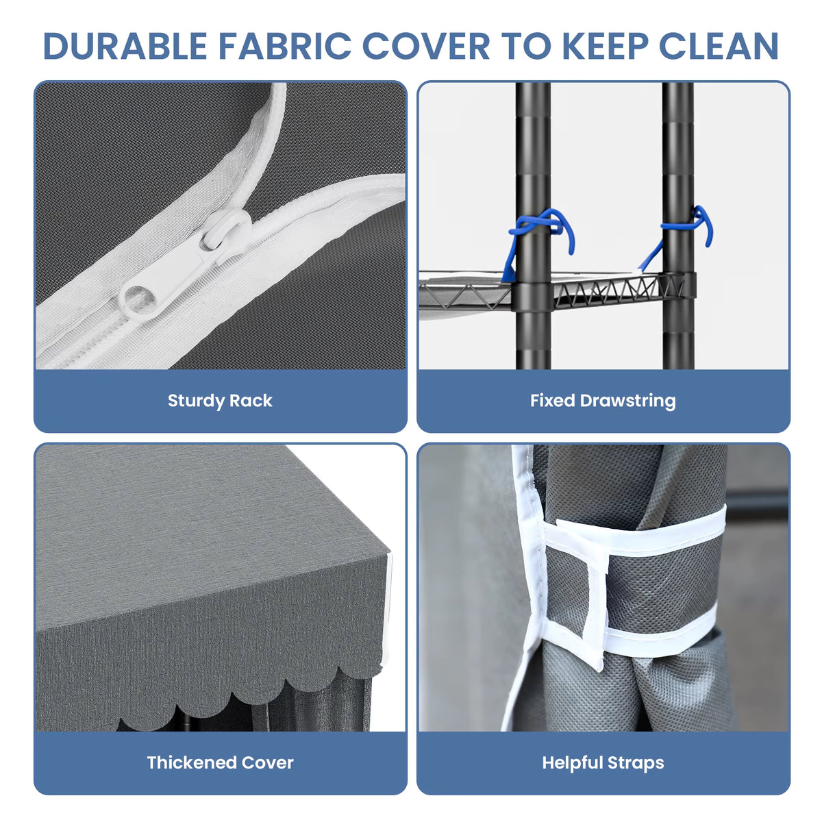 Freestanding Wardrobe Clothes Rack with Dust Cover, 960 lb Capacity – image 5