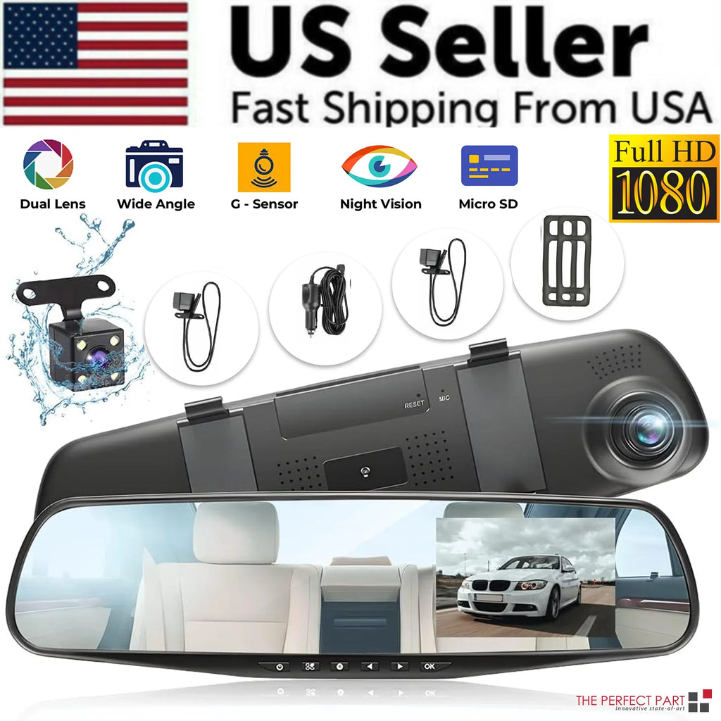 Rearview Mirror Car Dash Cam 1080P, Front and Rear